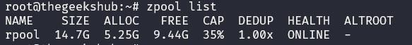 rpool size after -