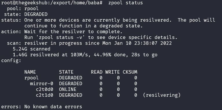 rpool mirroring status